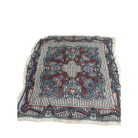 Liz Sinclair Paisley & Houndstooth Square Scarf 100% Rayon 42"x42" Multicolor - Picture 3 of 5
